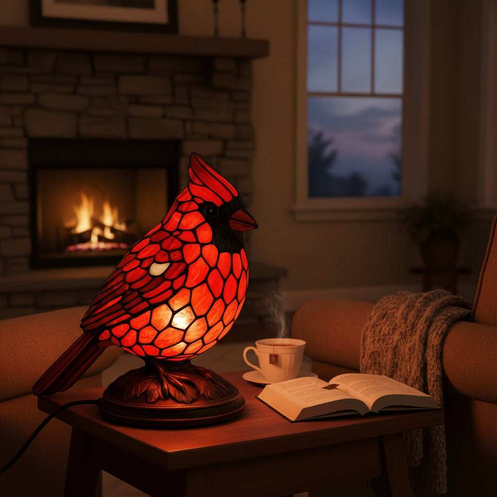 Cardinal Bird Sculpture Art Glass Table Lamp