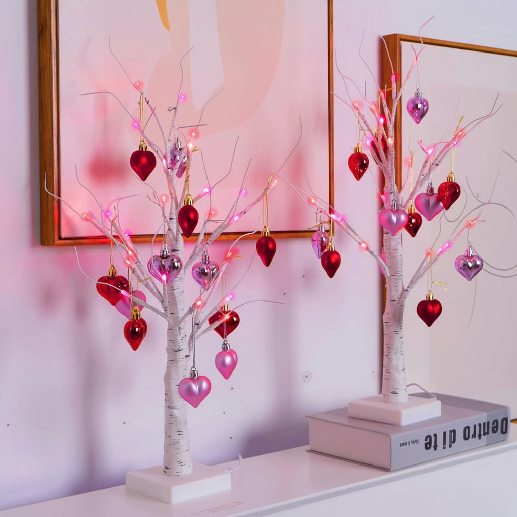 Branching Birch Tree Heart Ornament Romantic Table Lamp