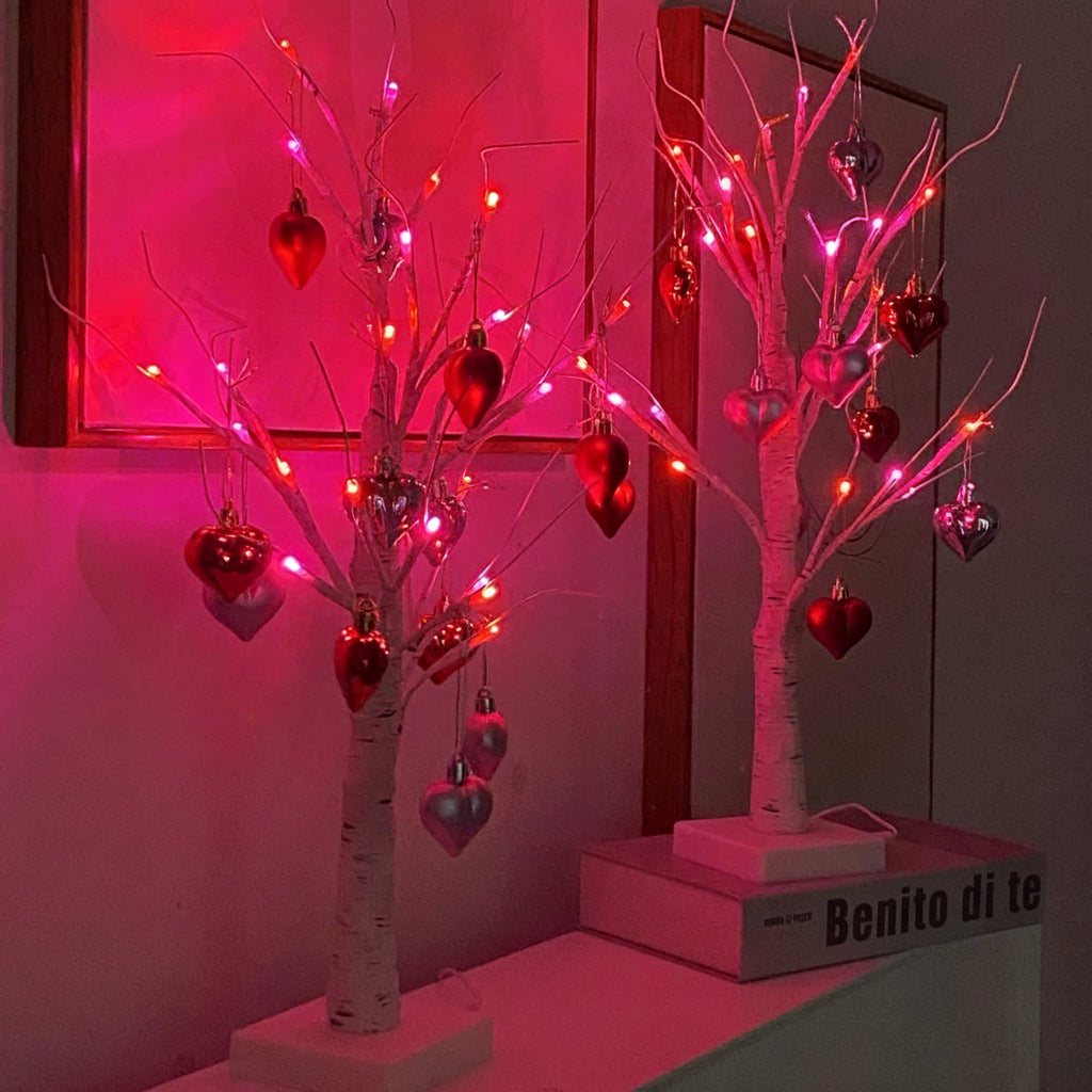 Branching Birch Tree Heart Ornament Romantic Table Lamp