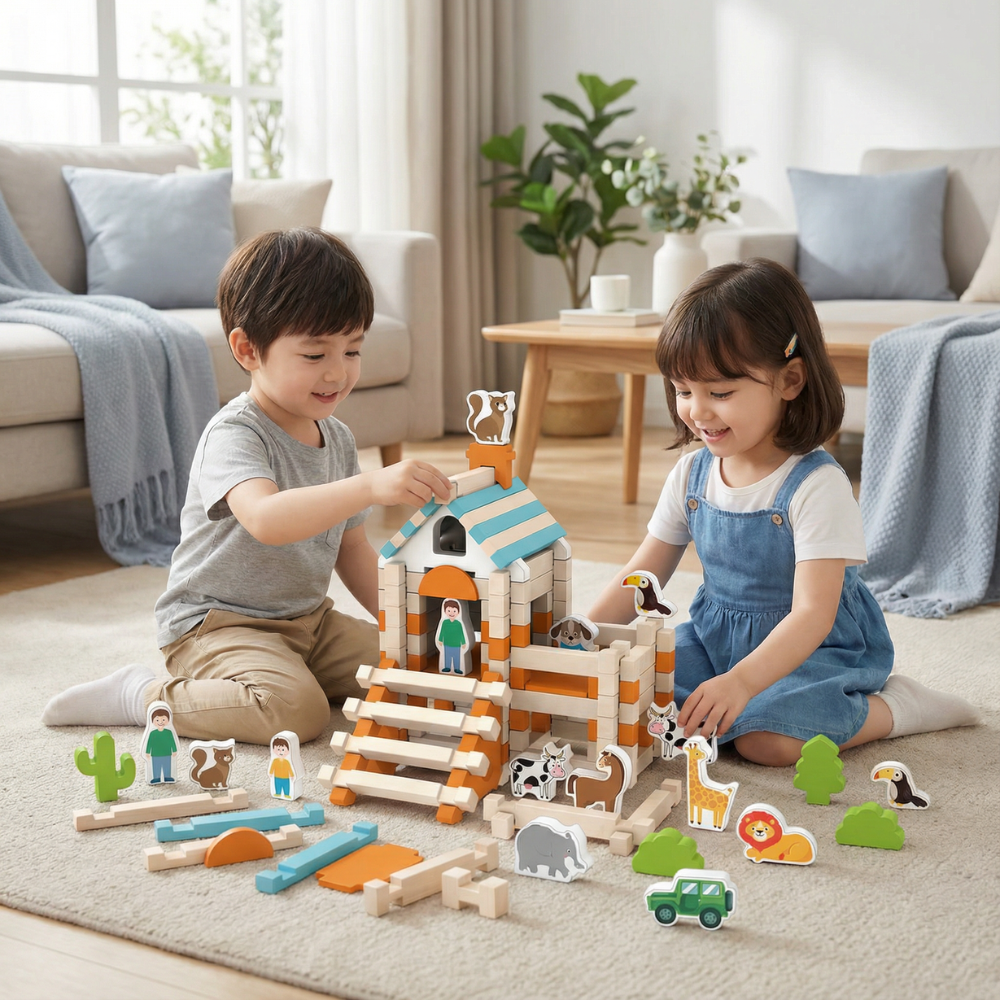 Natural Wood Stacking Montessori Building Blocks Toy Playset