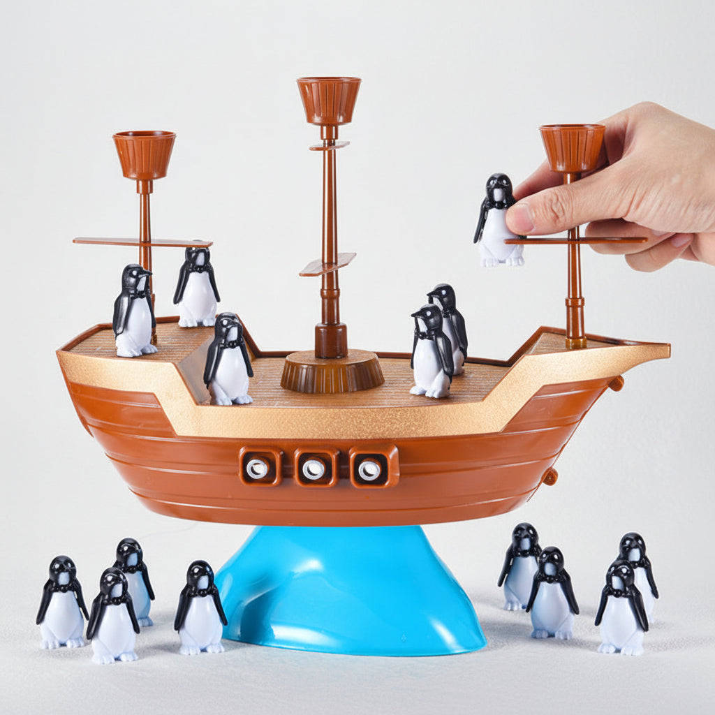 Wobbly Pirate Ship Penguin Stacking Balance Board Game Toy Set