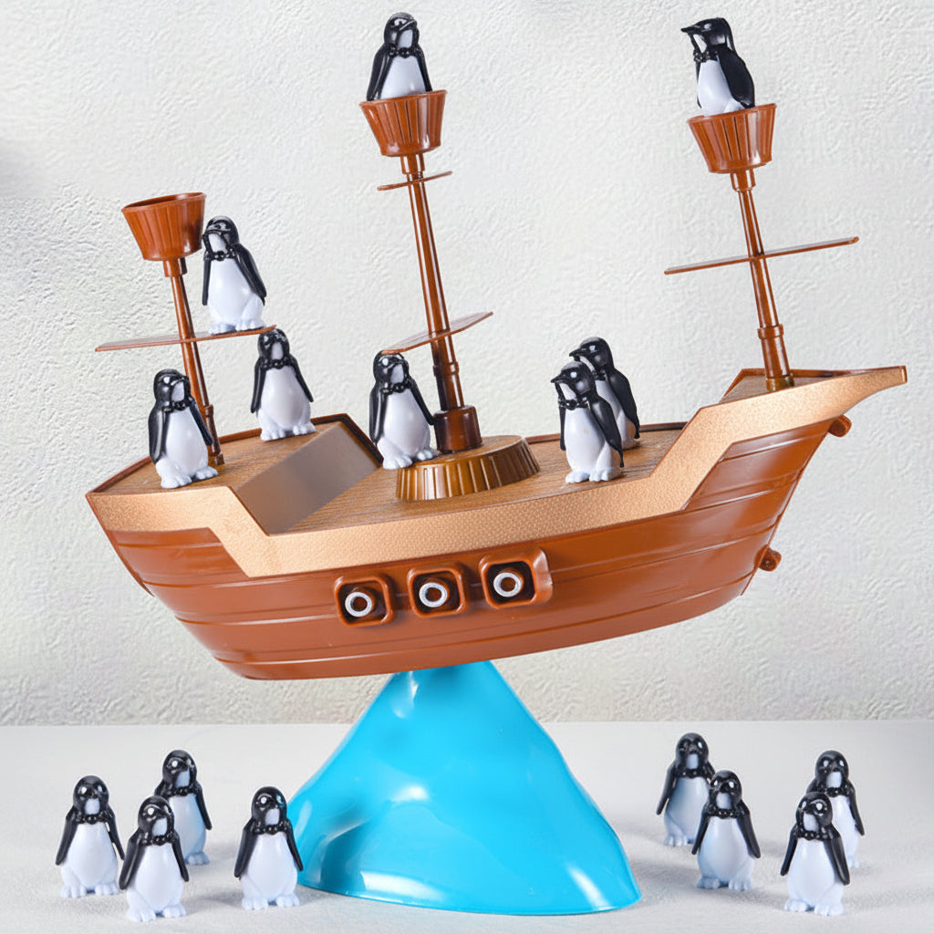 Wobbly Pirate Ship Penguin Stacking Balance Board Game Toy Set