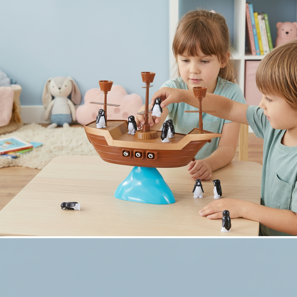 Wobbly Pirate Ship Penguin Stacking Balance Board Game Toy Set