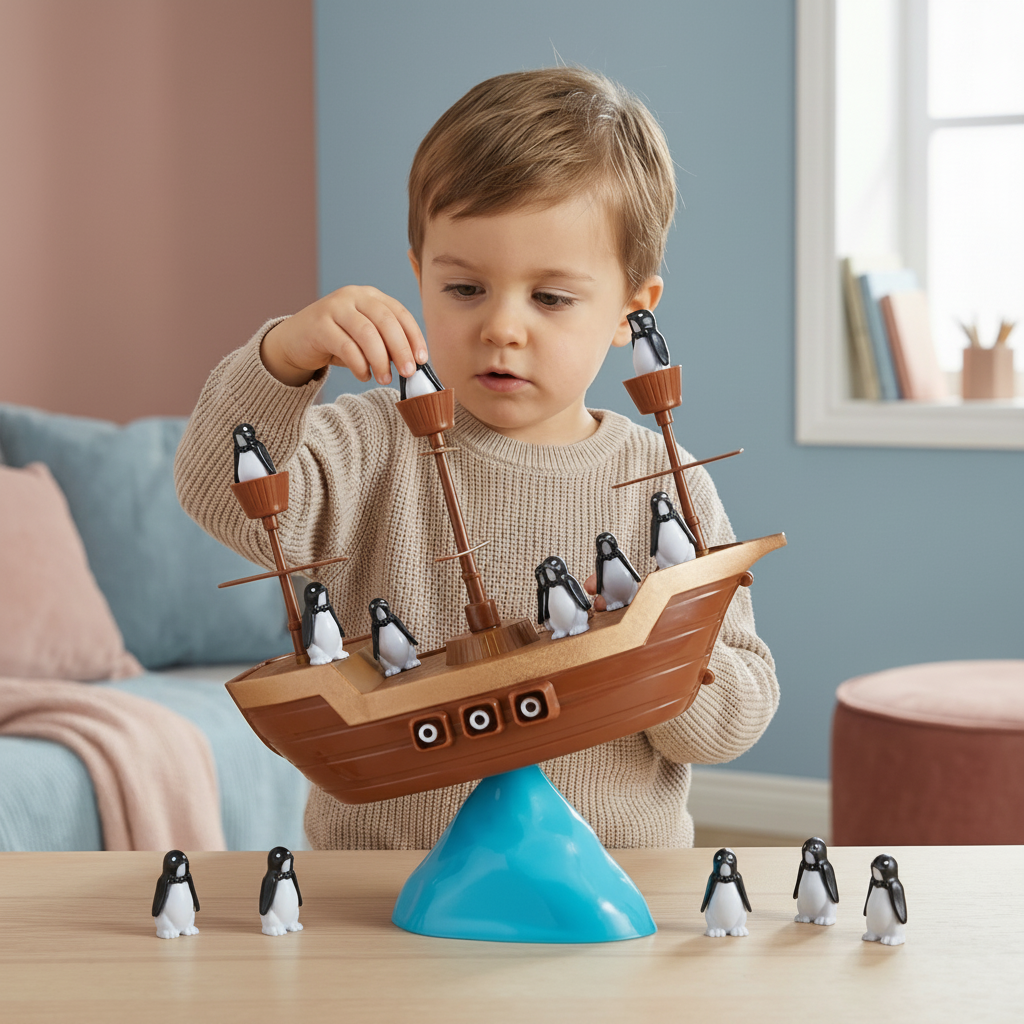 Wobbly Pirate Ship Penguin Stacking Balance Board Game Toy Set