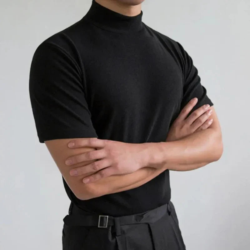 Basic Herren T-Shirt mit hohem Kragen, schlicht und bequem 0