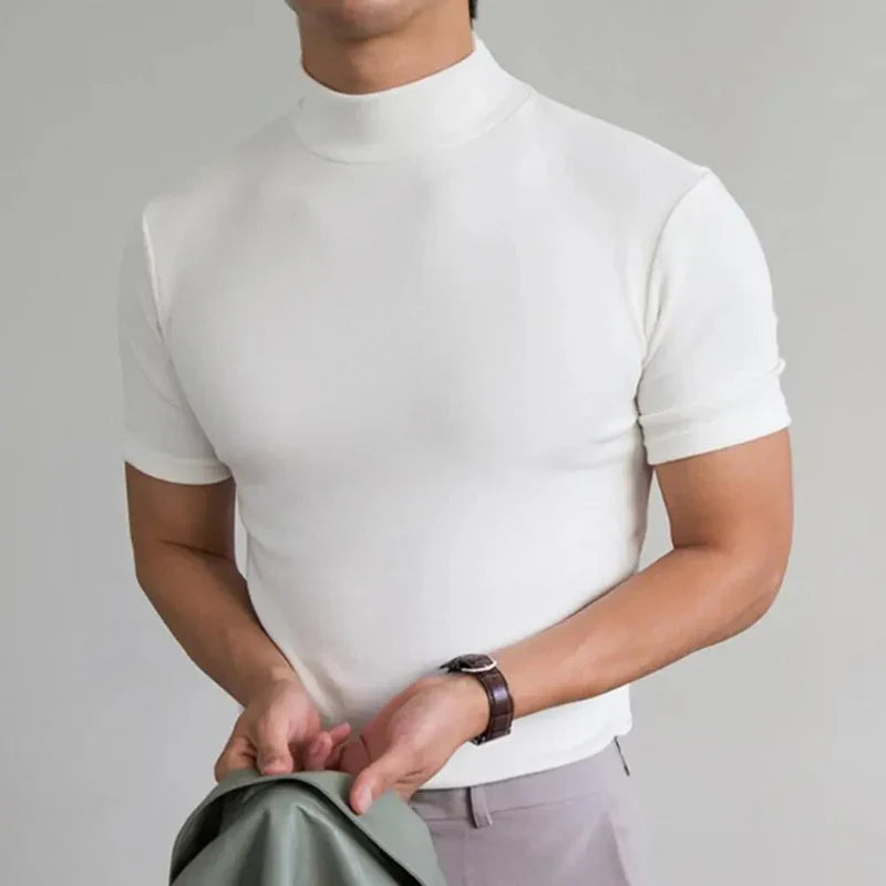 Basic Herren T-Shirt mit hohem Kragen, schlicht und bequem 2