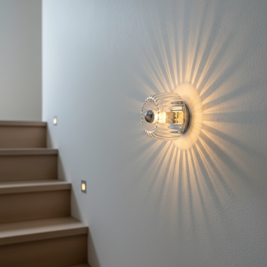 Bauhaus Inspired Ribbed Glass Metal Bracket Wall Light