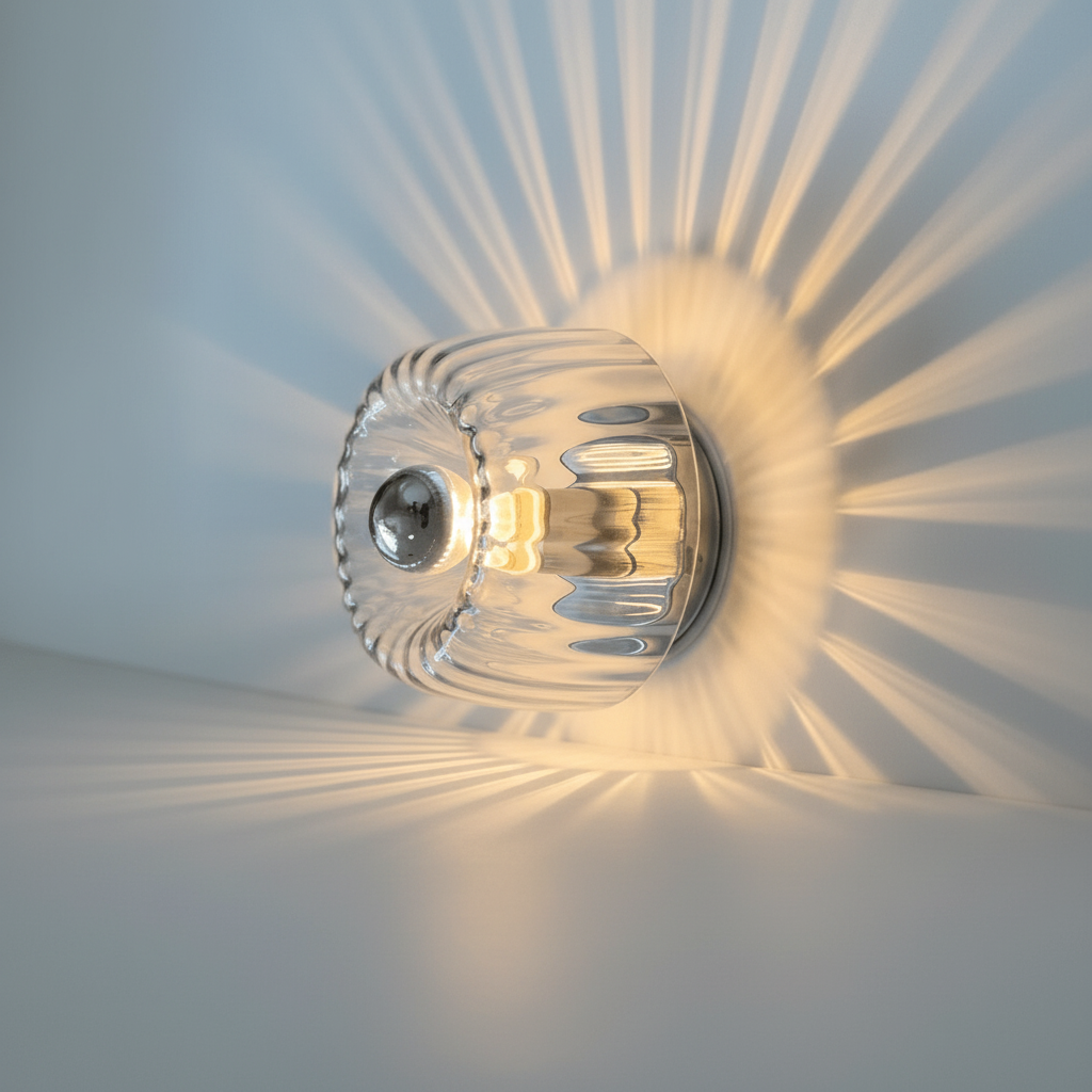 Bauhaus Inspired Ribbed Glass Metal Bracket Wall Light