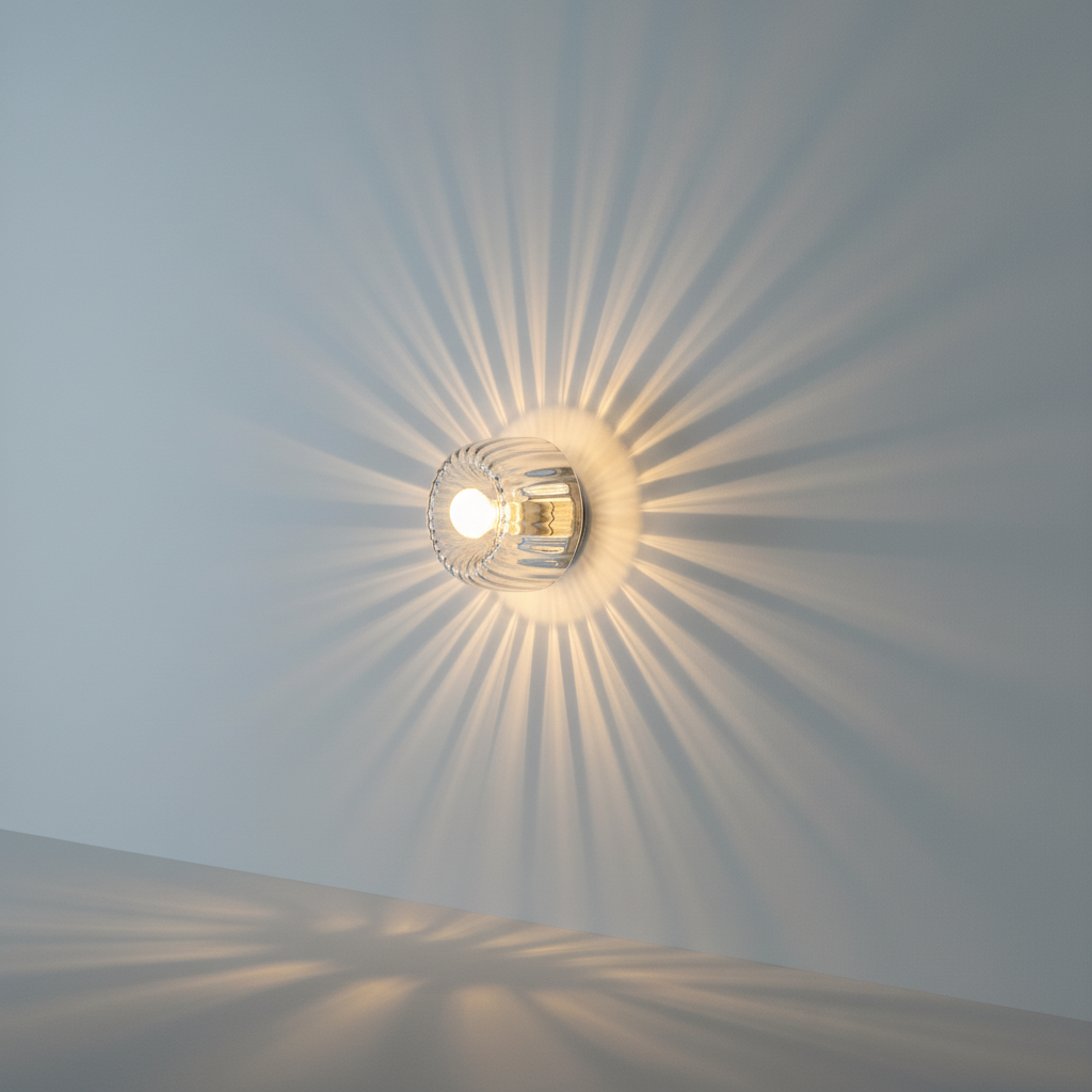 Bauhaus Inspired Ribbed Glass Metal Bracket Wall Light