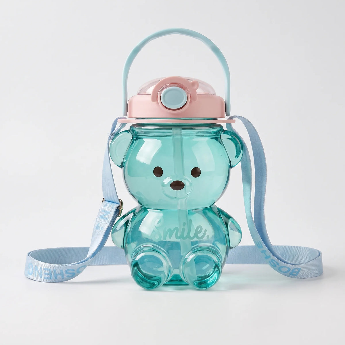 Playful Bear-Shaped Transparent Kids Water Bottle With Strap