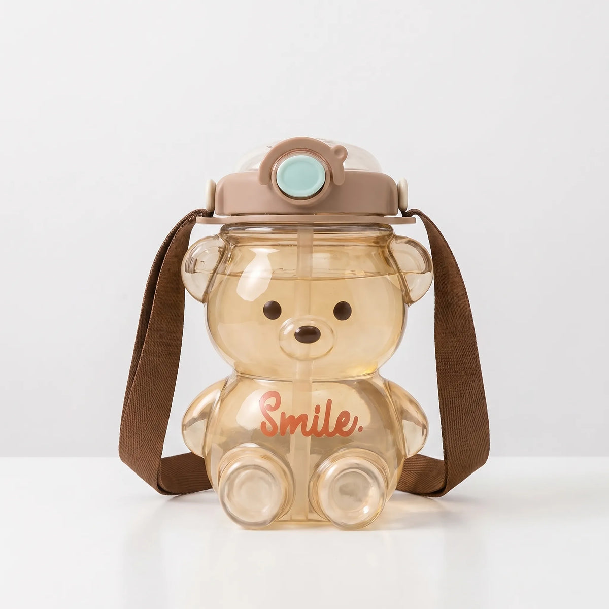 Playful Bear-Shaped Transparent Kids Water Bottle With Strap