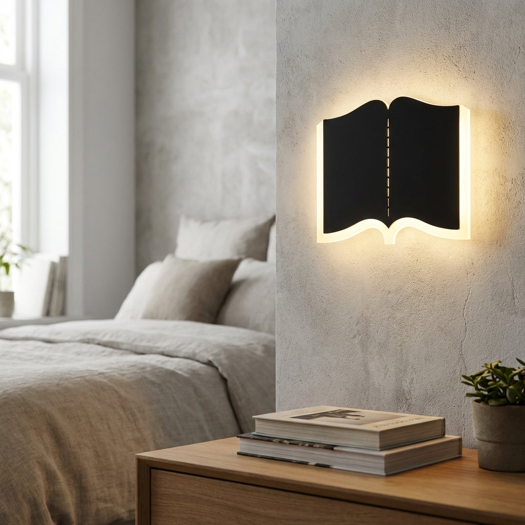 Sculptural Open Book Silhouette Iron Acrylic Wall Light