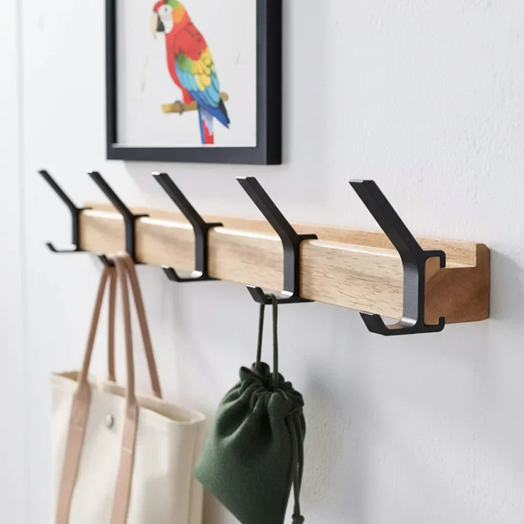 Scandinavian Wood Adjustable Hook Wall Coat Rack