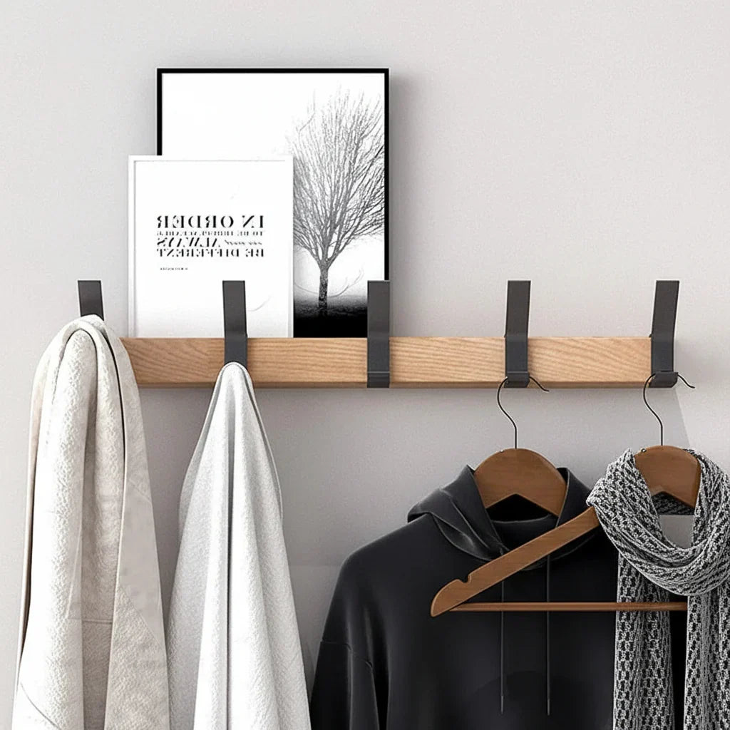 Scandinavian Wood Adjustable Hook Wall Coat Rack