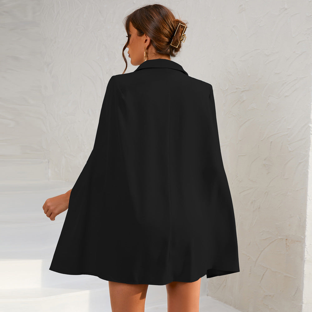 Cape Blazer Mini Dress with Belt and Gold Button Detail 4