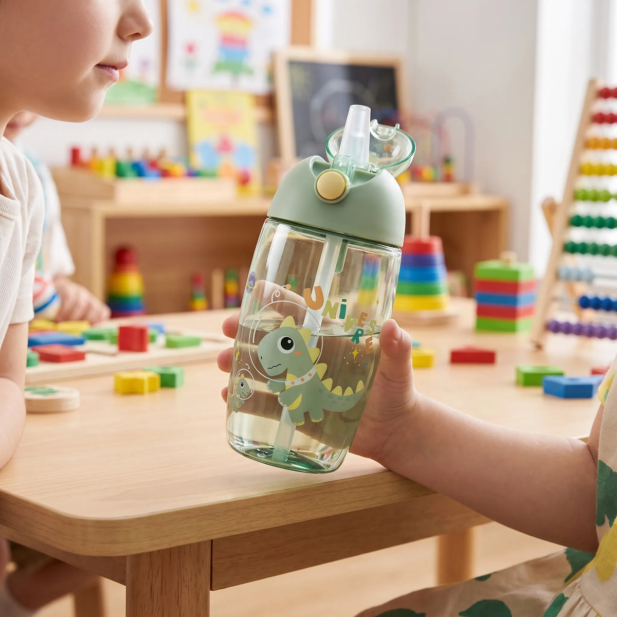 Cartoon Dinosaur Push Button Flip Top Kids Water Bottle