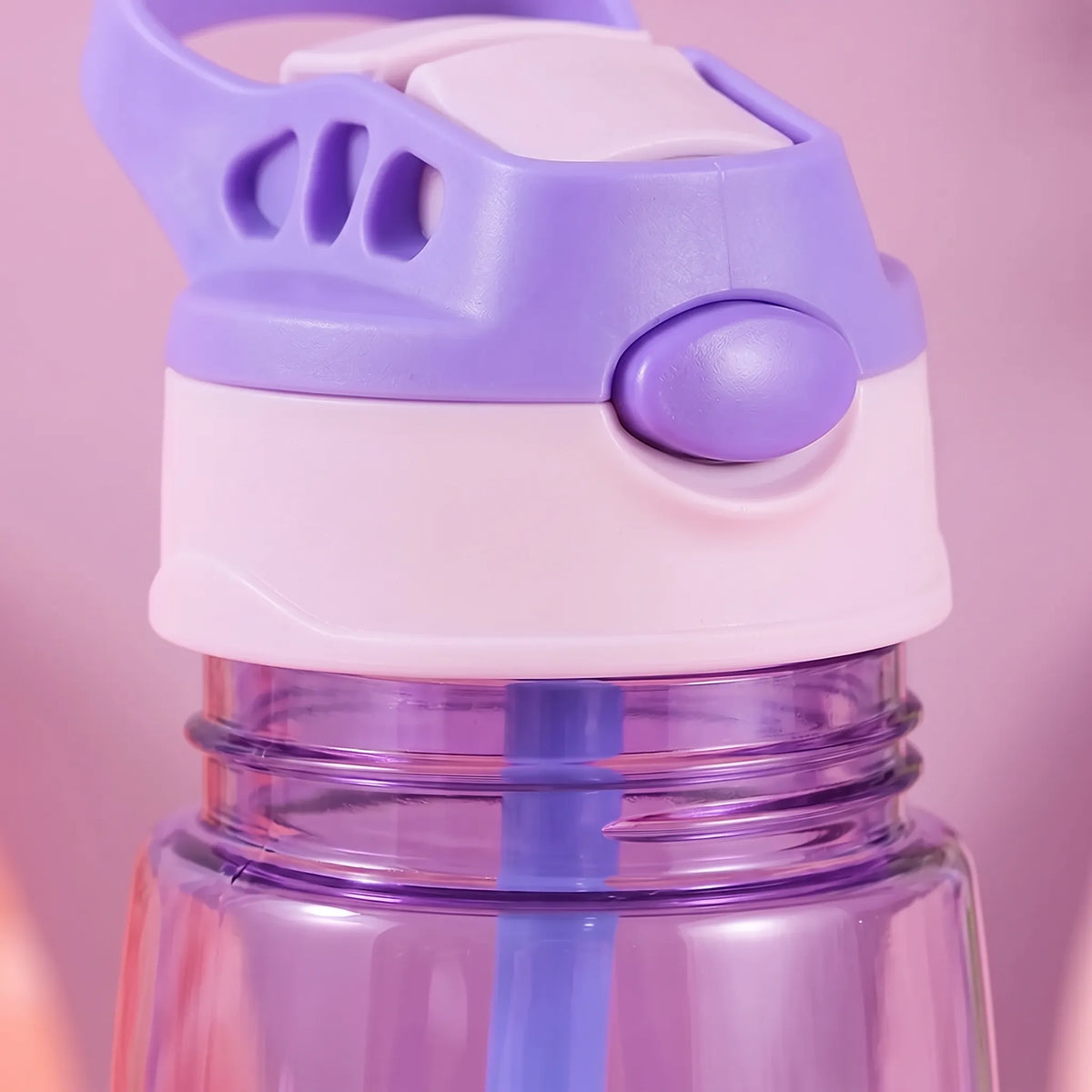Transparent Cartoon Print Push Button Straw Kids Water Bottle