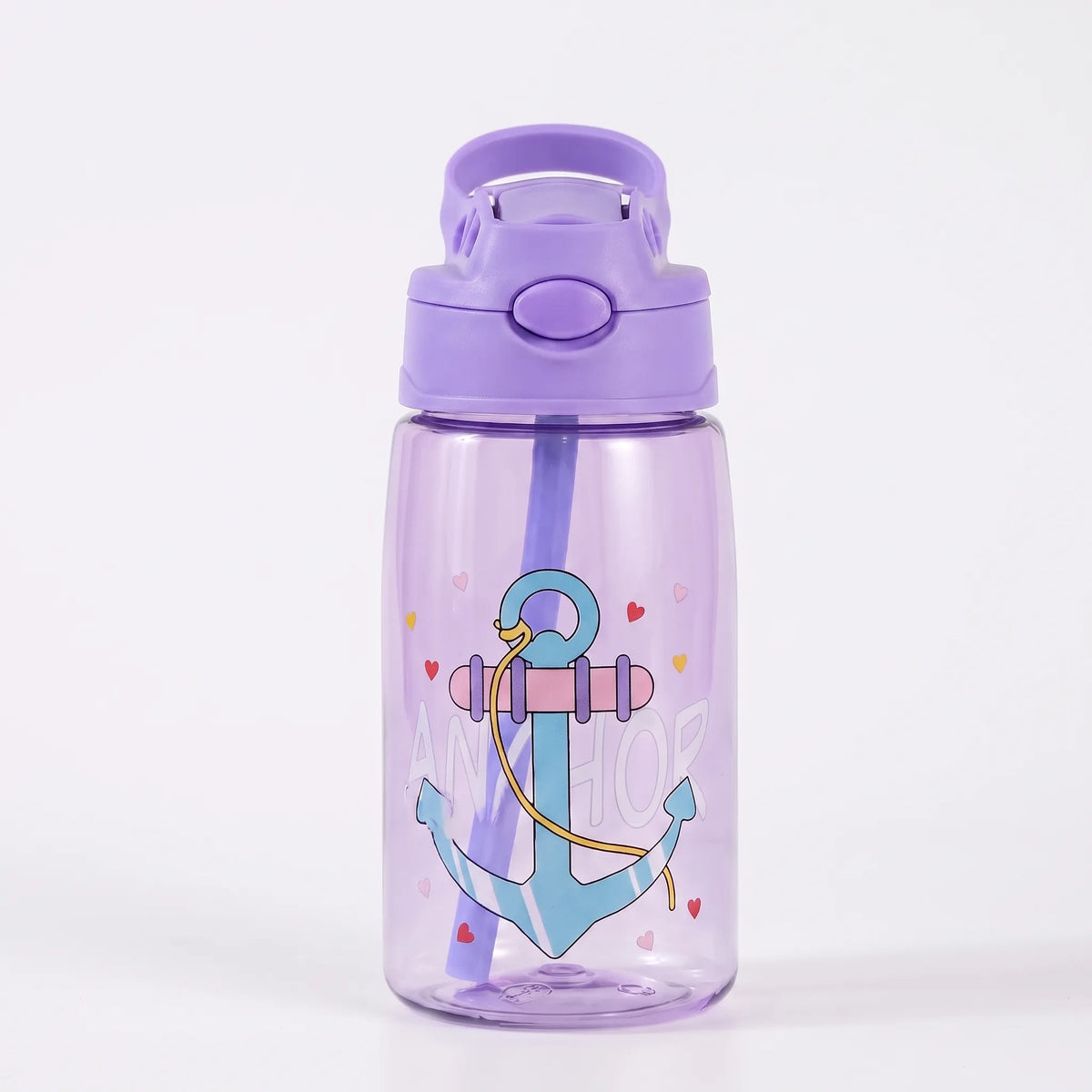 Transparent Cartoon Print Push Button Straw Kids Water Bottle