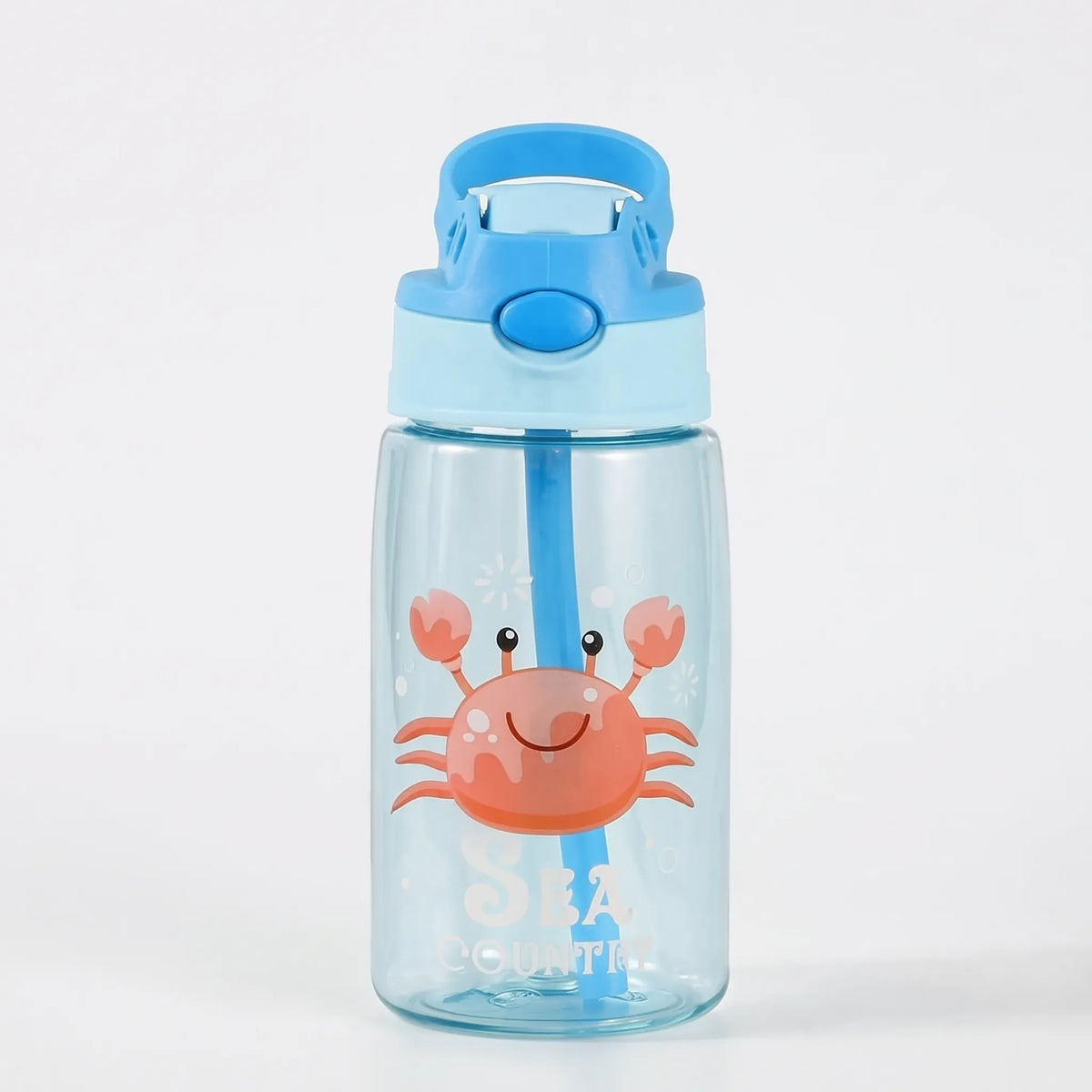 Transparent Cartoon Print Push Button Straw Kids Water Bottle