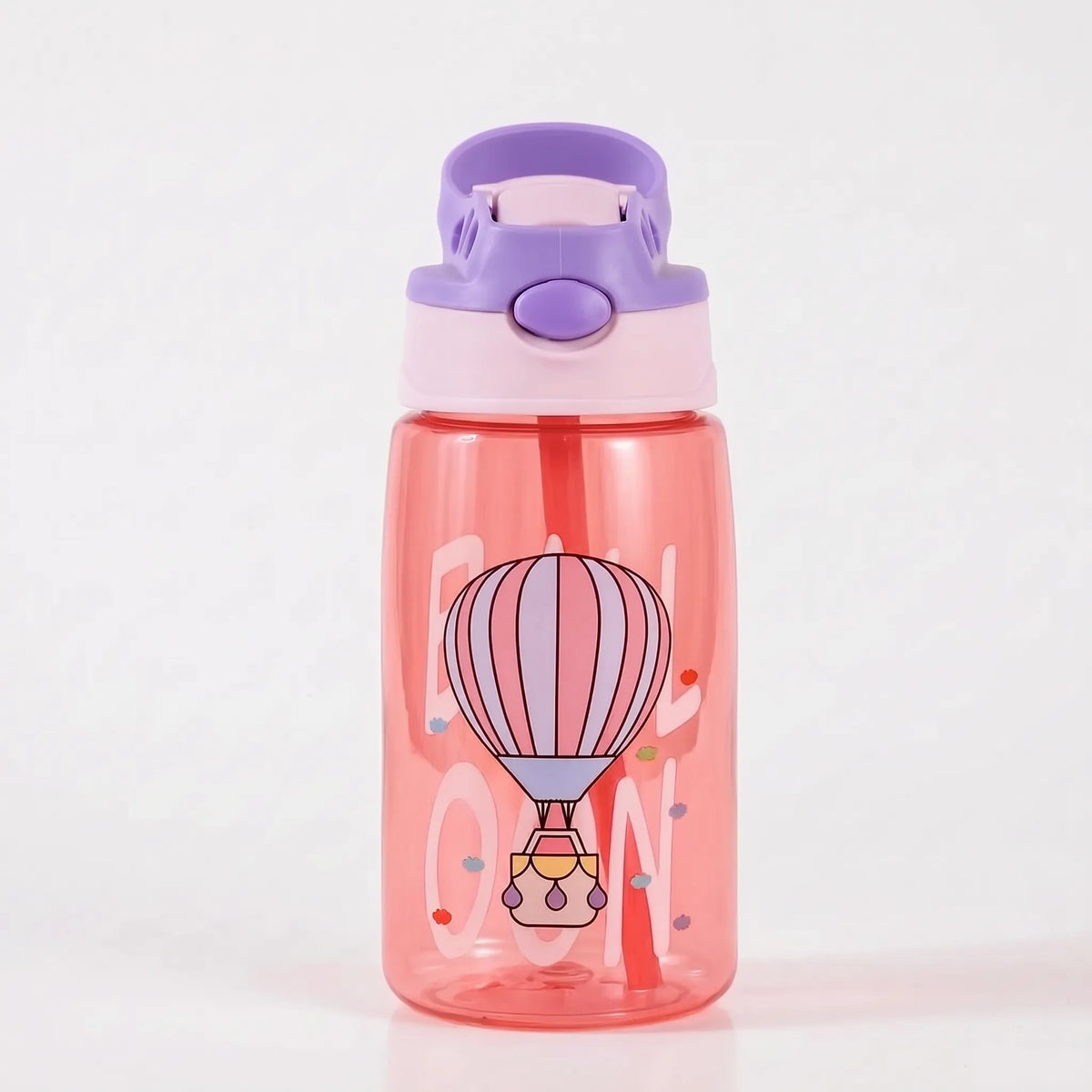 Transparent Cartoon Print Push Button Straw Kids Water Bottle