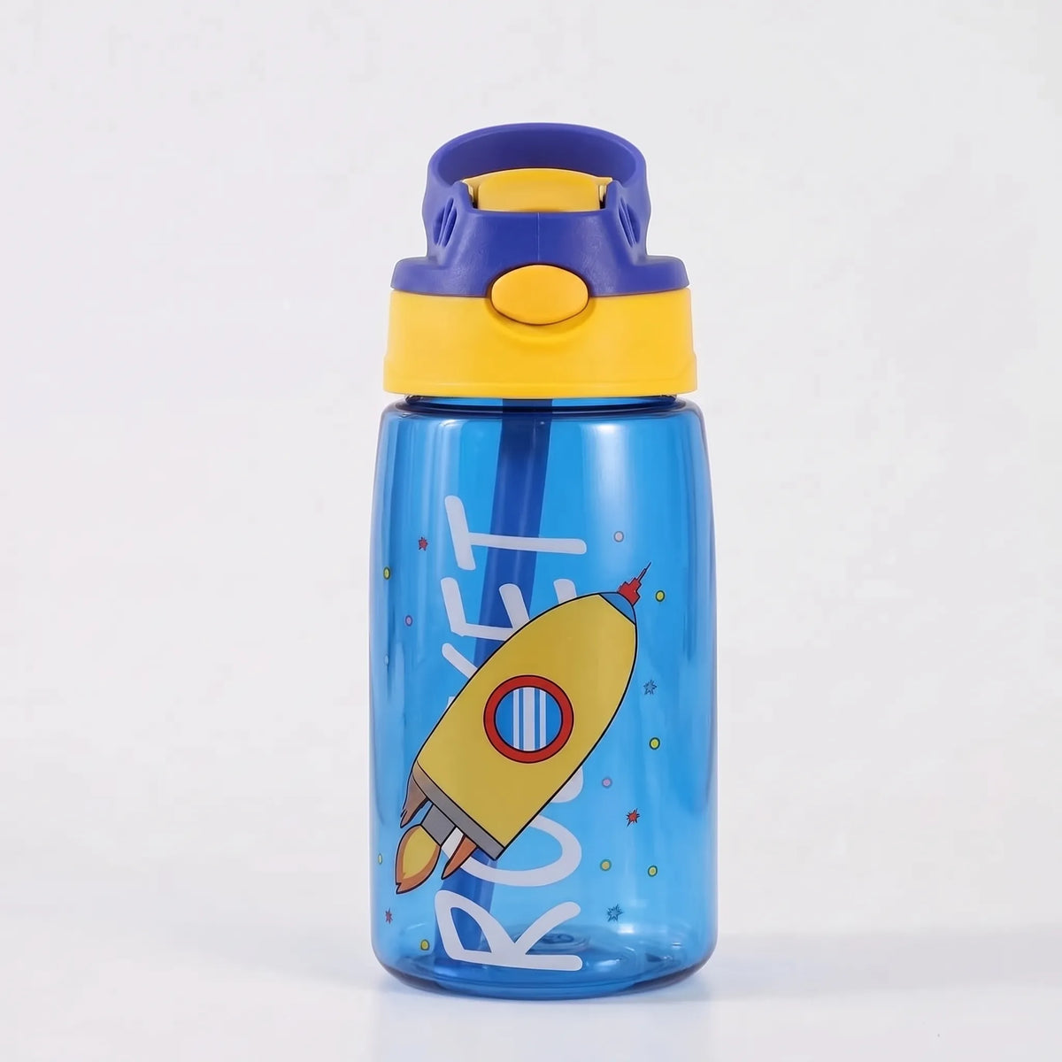 Transparent Cartoon Print Push Button Straw Kids Water Bottle