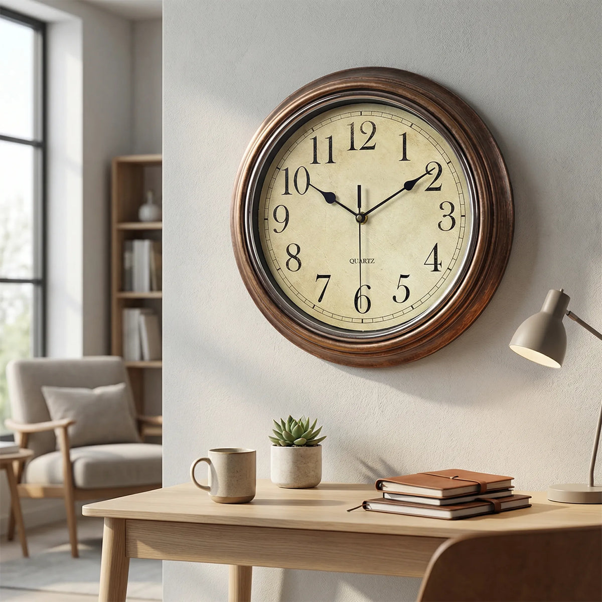 Vintage Round Face Silent Movement Compact Wall Clock