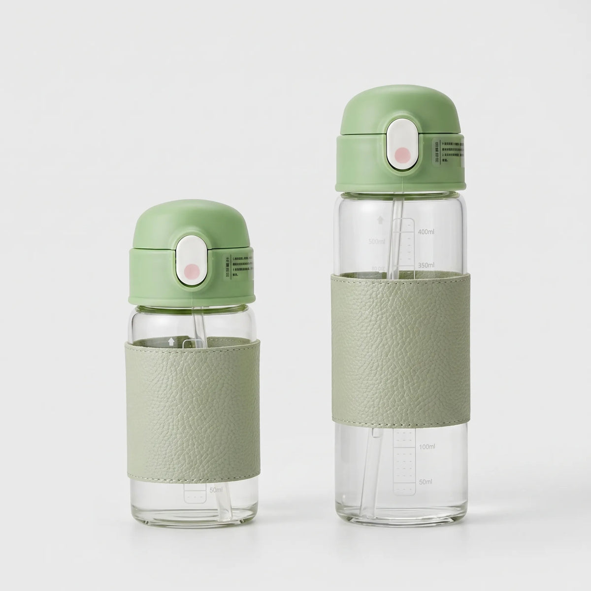 Textured Grip Glass Push-Button Straw Water Bottle