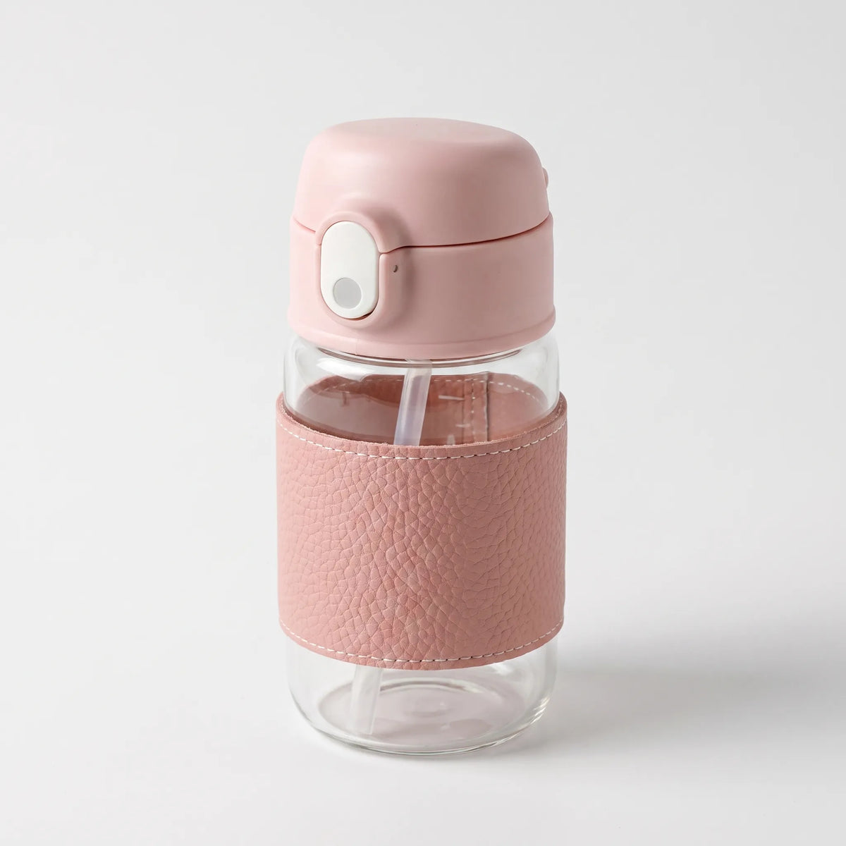 Textured Grip Glass Push-Button Straw Water Bottle