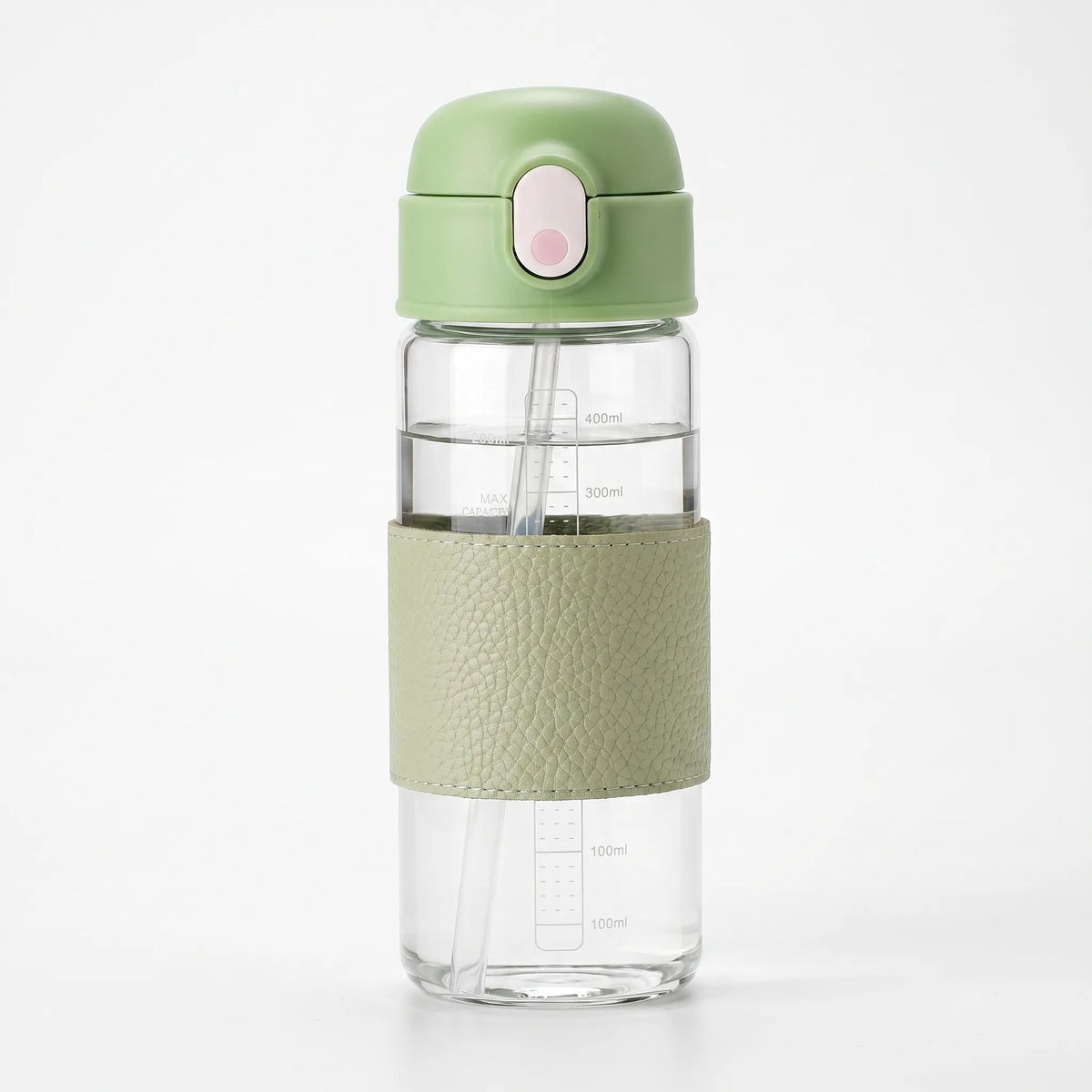 Textured Grip Glass Push-Button Straw Water Bottle