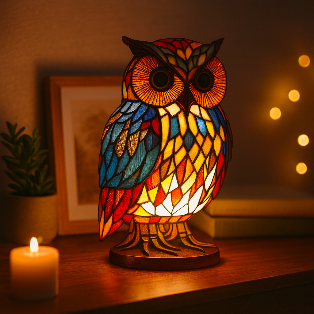 Stained Glass Mosaic Animal Sculpture Resin Table Lamp