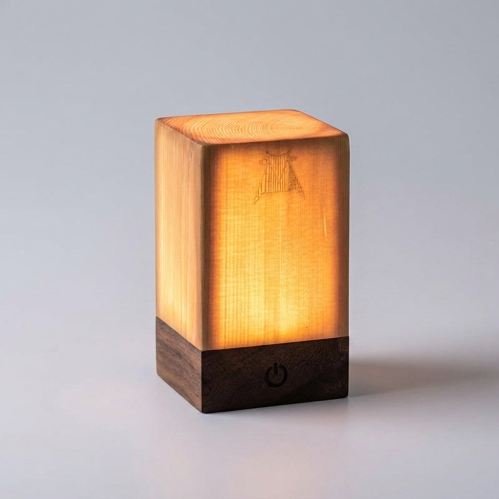 Compact Cylindrical Wood Grain Cordless Rechargeable Touch Dimmable Table Lamp