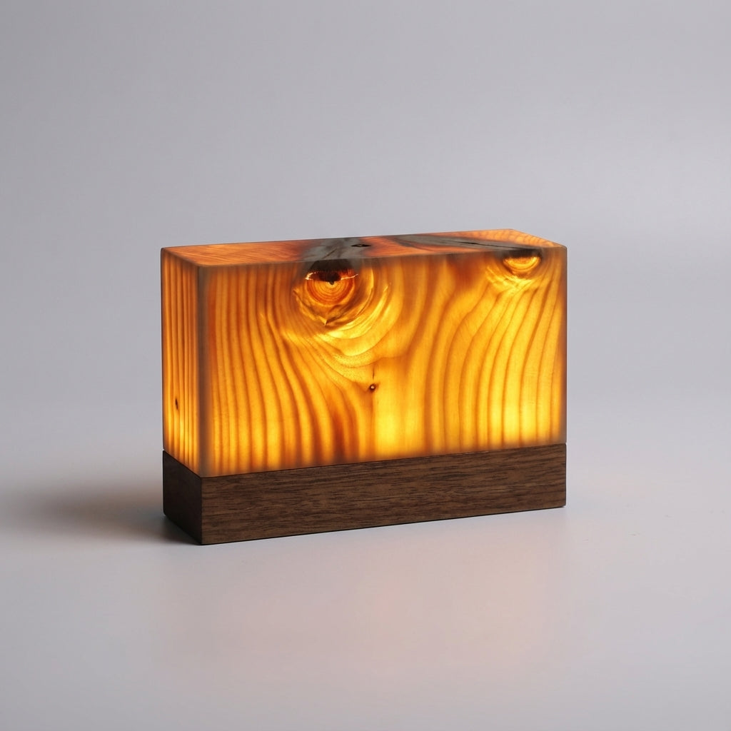 Compact Cylindrical Wood Grain Cordless Rechargeable Touch Dimmable Table Lamp