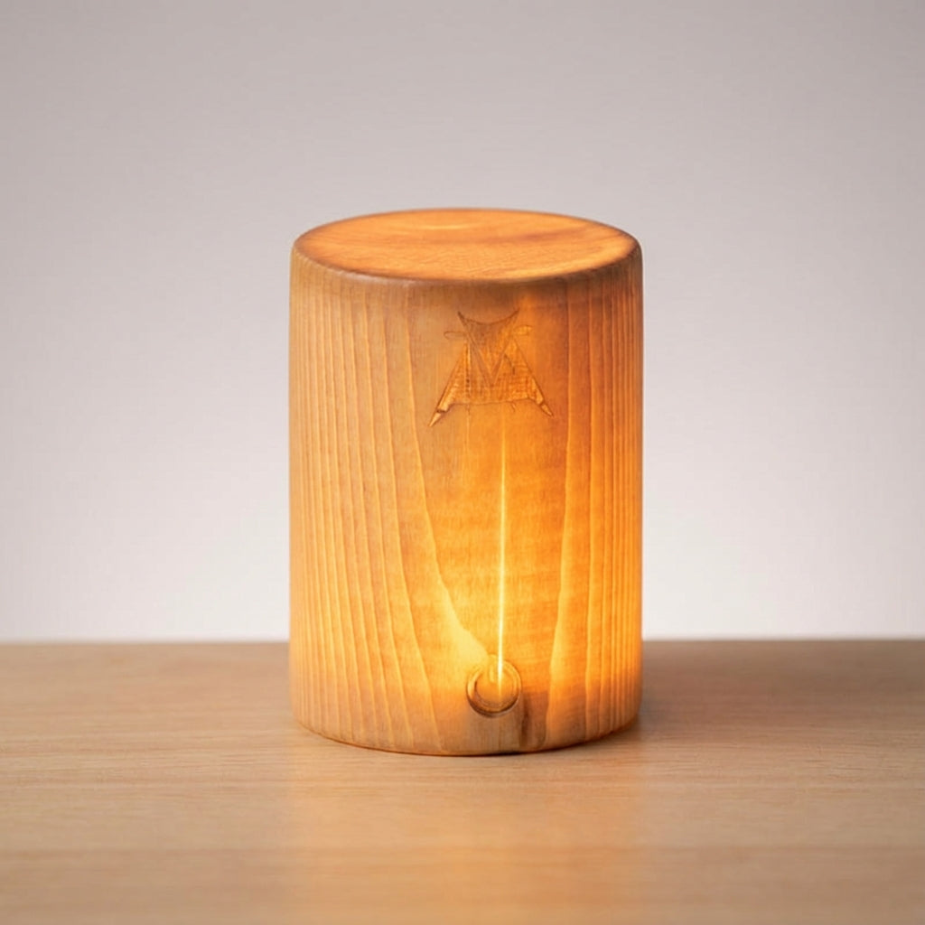 Compact Cylindrical Wood Grain Cordless Rechargeable Touch Dimmable Table Lamp