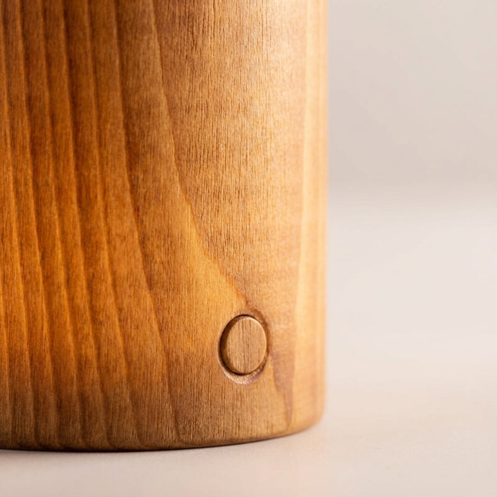 Compact Cylindrical Wood Grain Cordless Rechargeable Touch Dimmable Table Lamp
