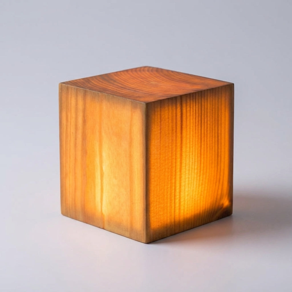 Compact Cylindrical Wood Grain Cordless Rechargeable Touch Dimmable Table Lamp