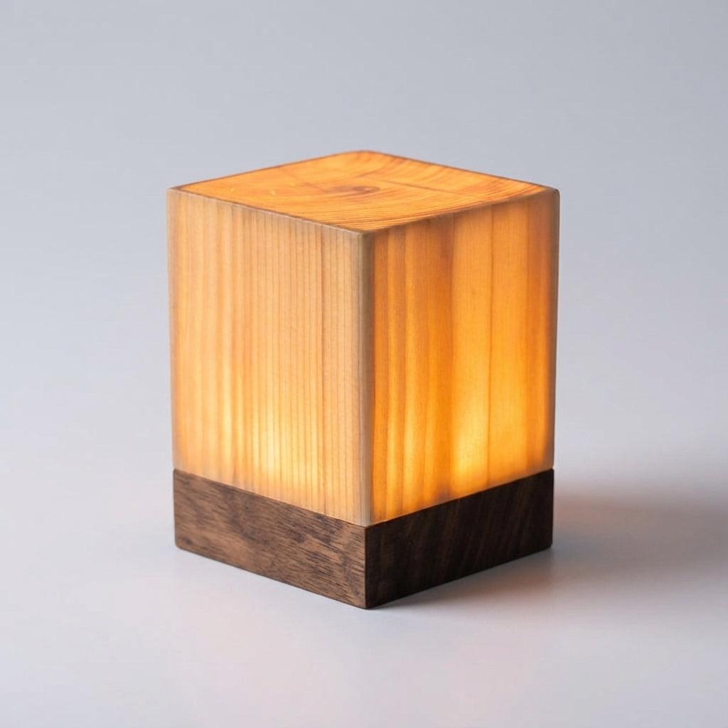 Compact Cylindrical Wood Grain Cordless Rechargeable Touch Dimmable Table Lamp