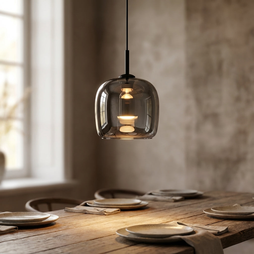 Compact Round Glossy Tinted Glass Pendant Light