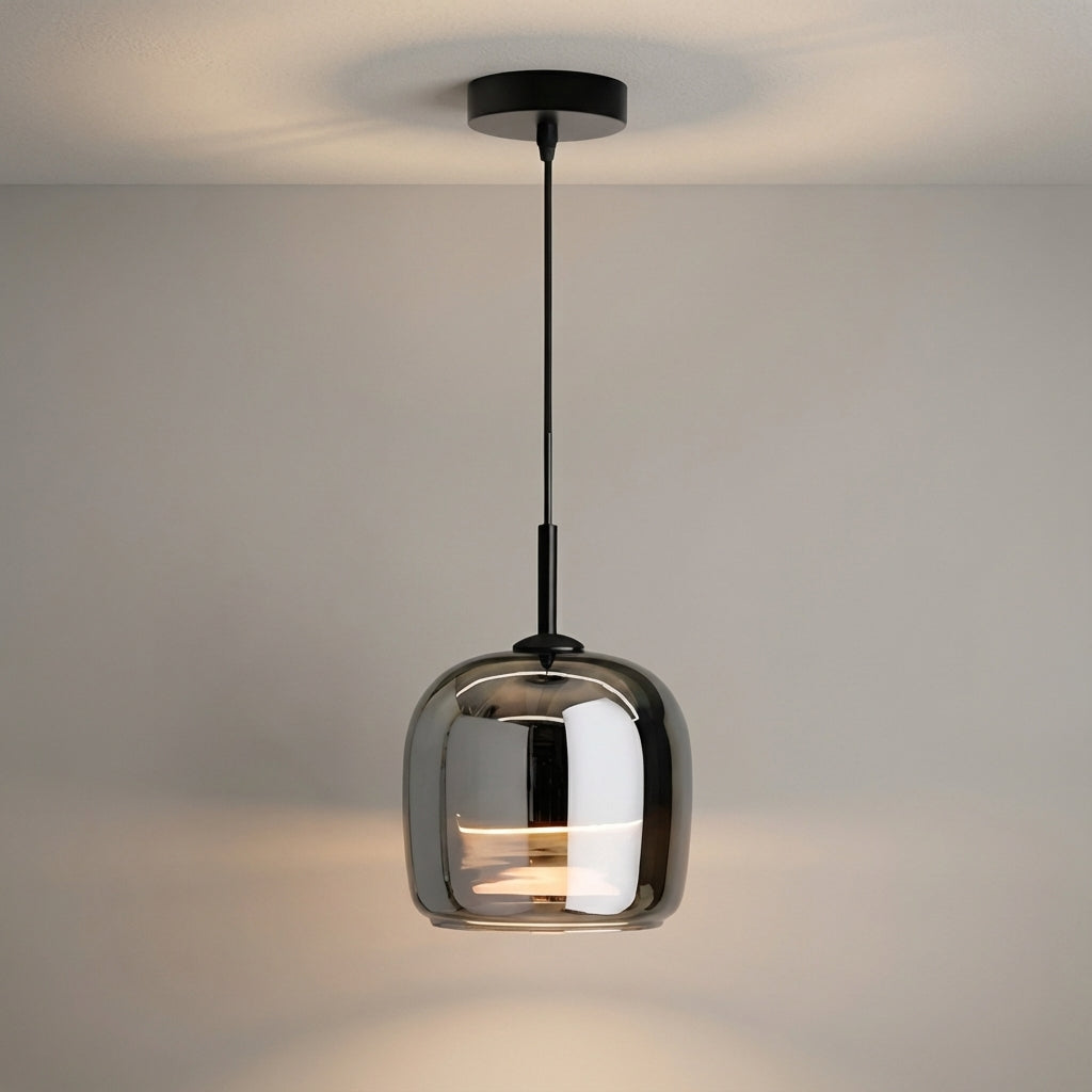 Compact Round Glossy Tinted Glass Pendant Light