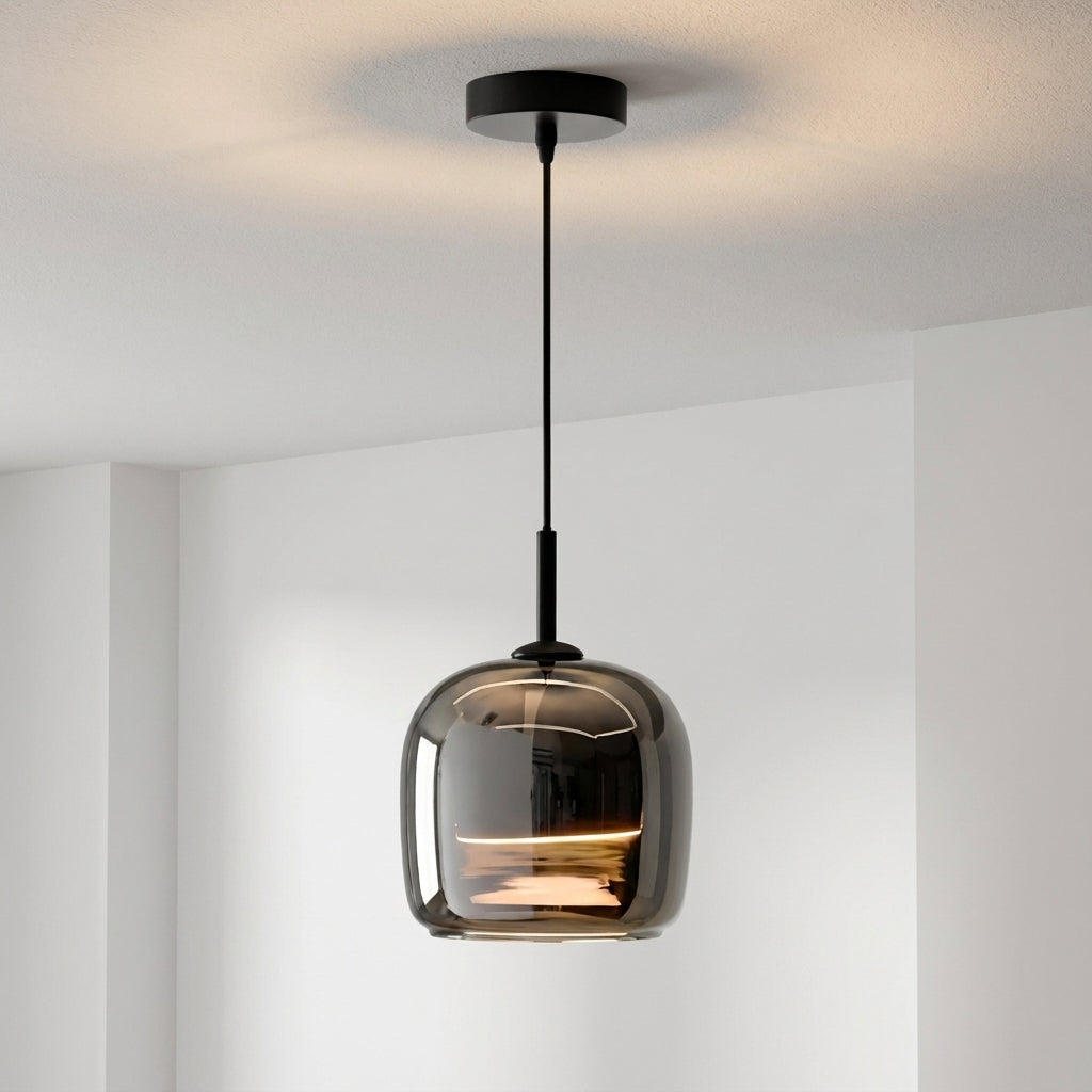 Compact Round Glossy Tinted Glass Pendant Light