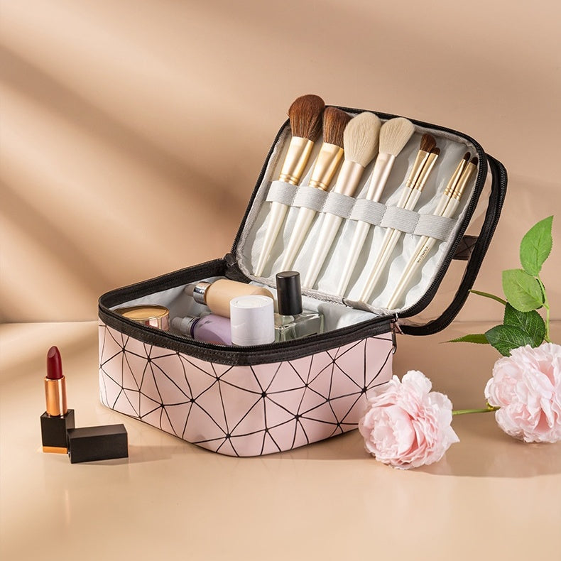 Plaid Pattern Double Layered Transparent Top Toiletry Bag