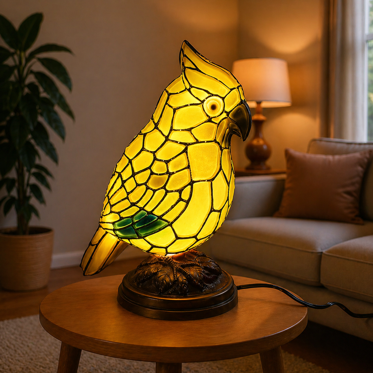 Cardinal Bird Sculpture Art Glass Table Lamp