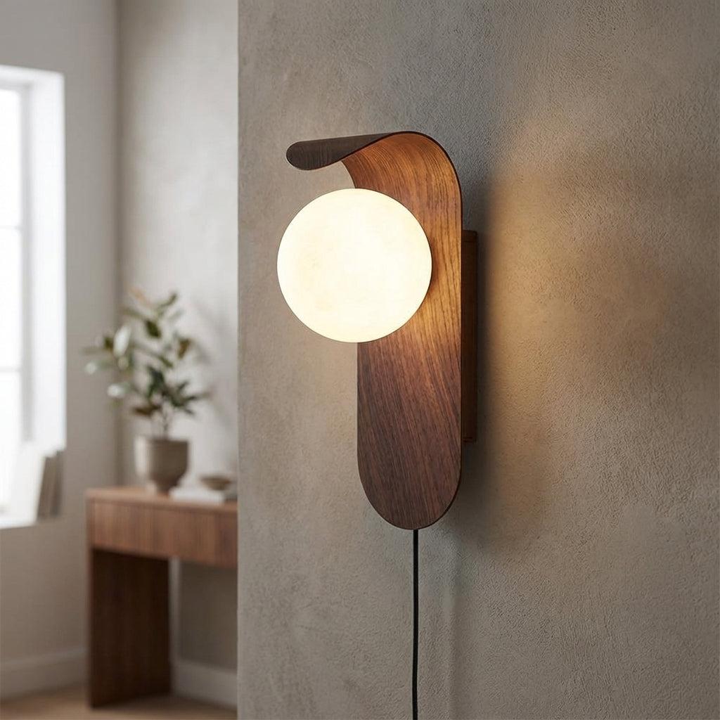 Sculptural Curved Rim Milk Glass Globe Wall Light
