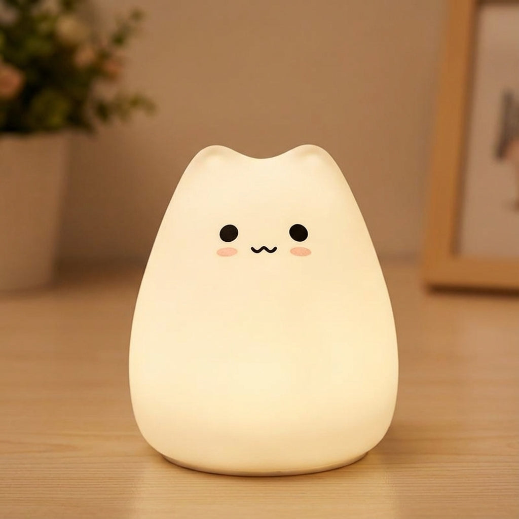Cat Shaped Soft Silicone Rechargeable Touch Control Night Light Table Lamp
