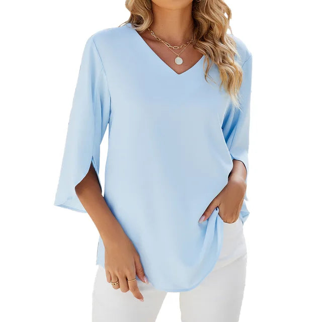 Damen 3/4 Ärmel V Ausschnitt Sommerbluse | Bequem 0