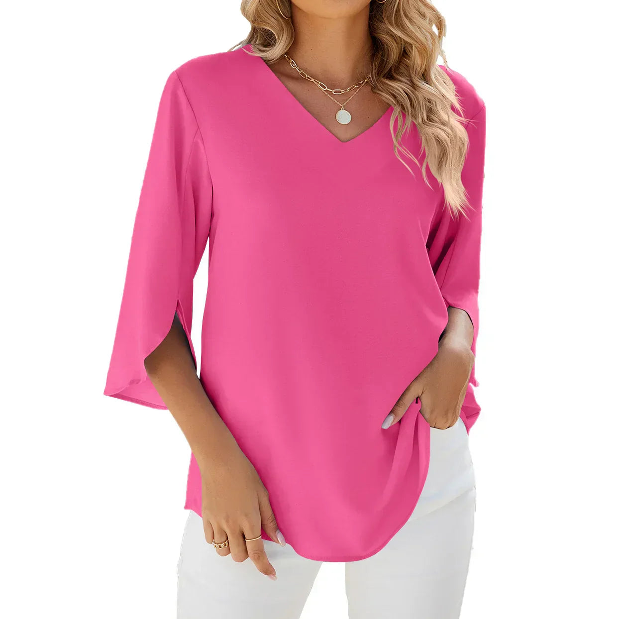 Damen 3/4 Ärmel V Ausschnitt Sommerbluse | Bequem 1