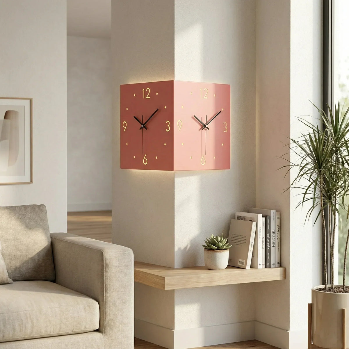 Dual Dial Corner Mount Silent Quartz Wall Clock