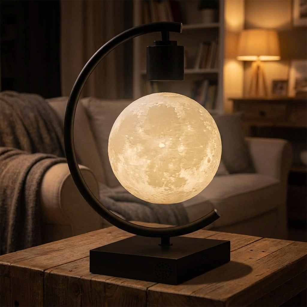 Floating Magnetic Levitation Realistic Textured Moon Night Table Lamp