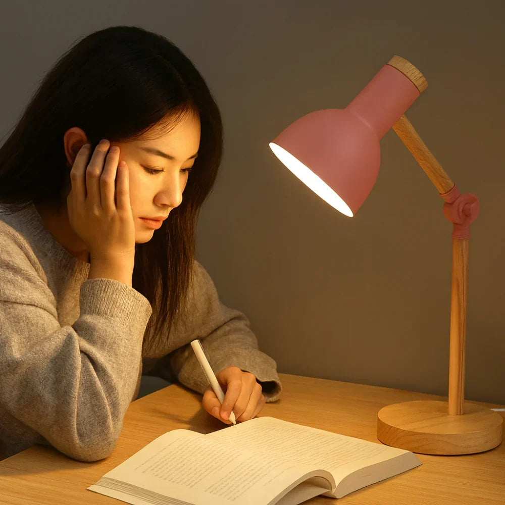 Nordic Wooden Base Adjustable Arm Desk Table Lamp