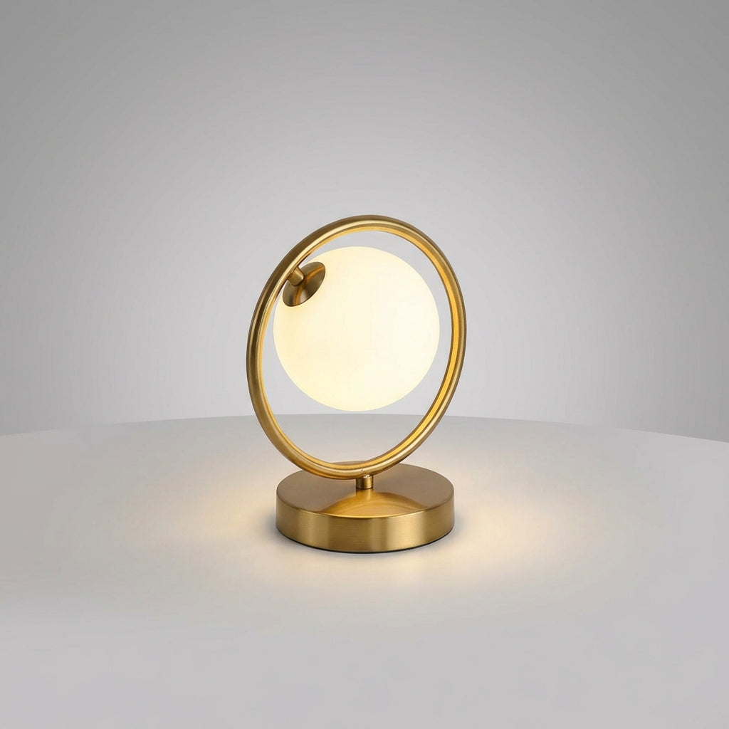 Sculptural Ring Silhouette Suspended Glass Globe Dimmable Table Lamp
