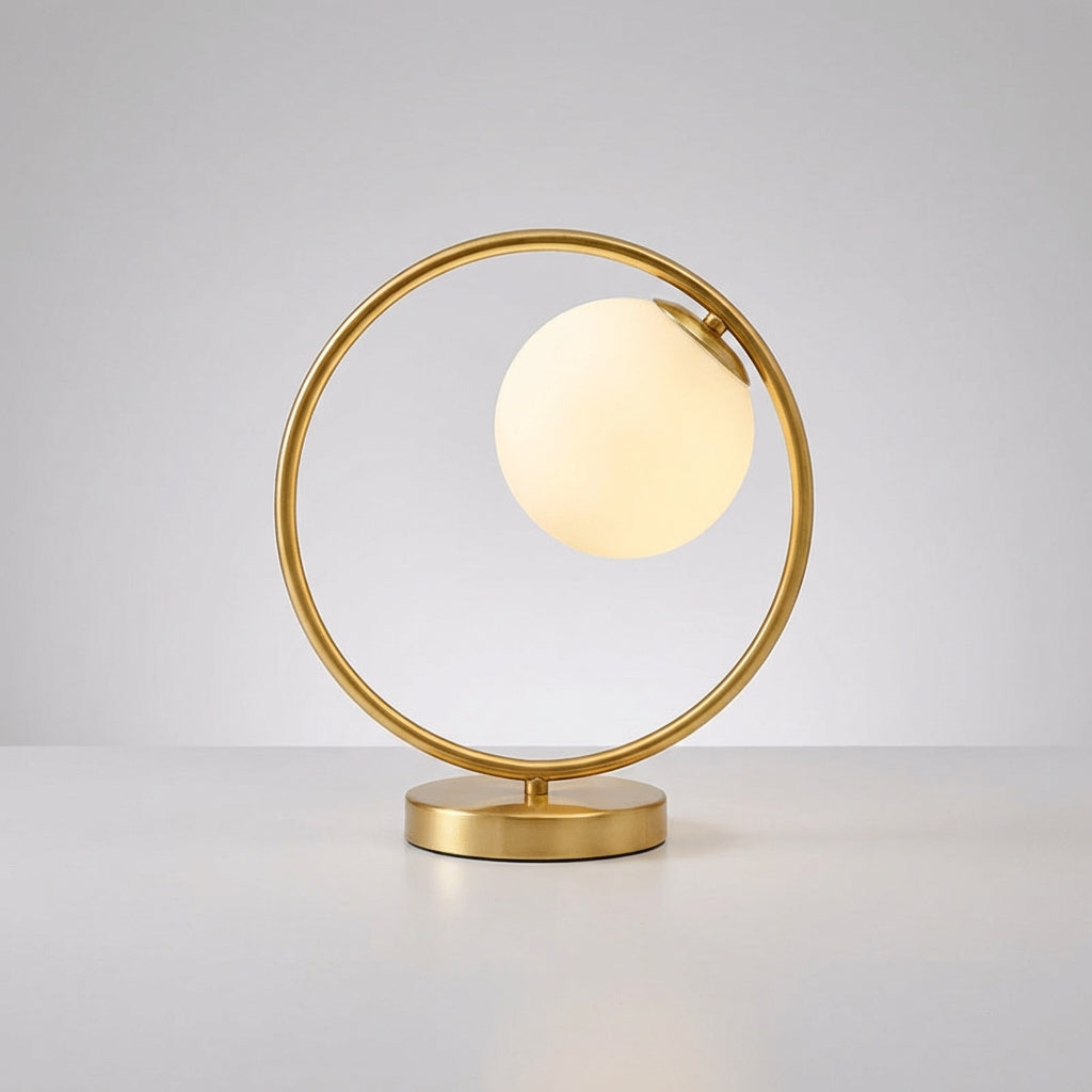 Sculptural Ring Silhouette Suspended Glass Globe Dimmable Table Lamp